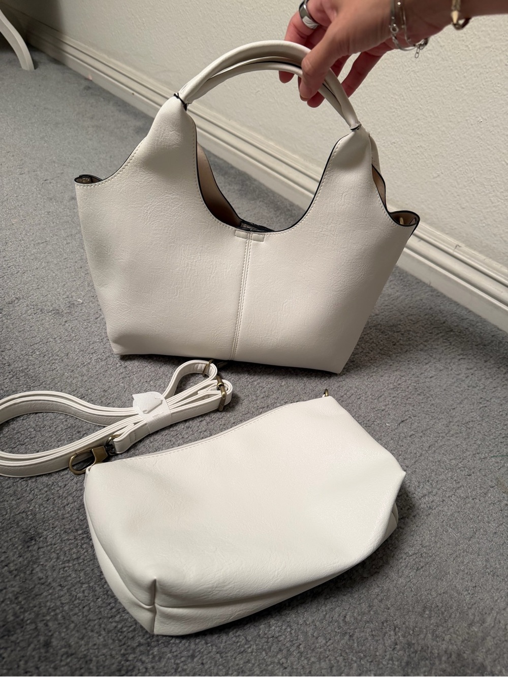 White Soft Faux-Leather Two-Piece Women’s Handbag Set